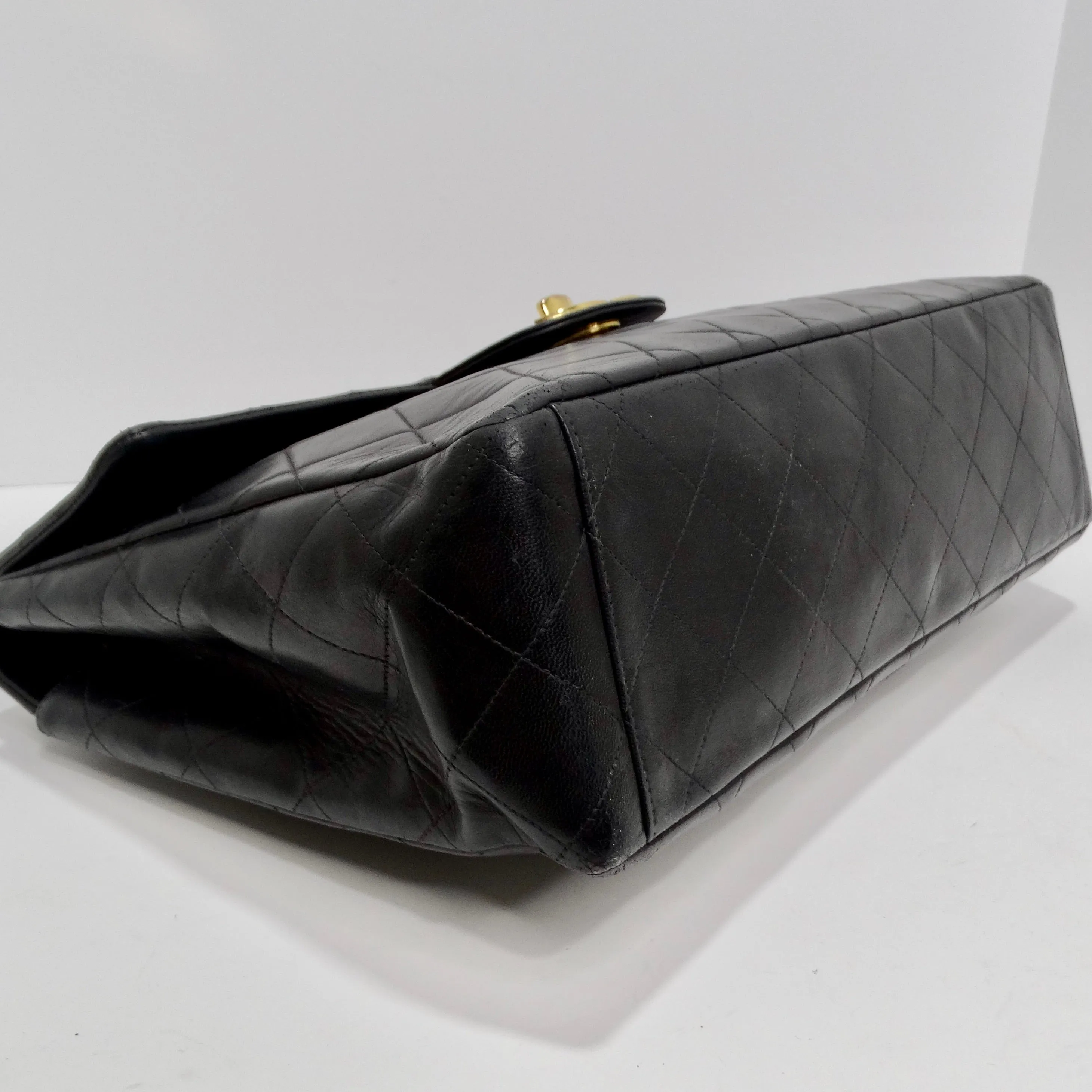 Chanel 1980s Classic Black Leather Maxi Single Flap Handbag