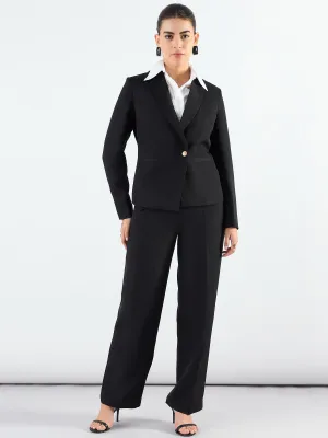 Chic Black Poly Viscose Asymmetric Blazer Styled & Trouser