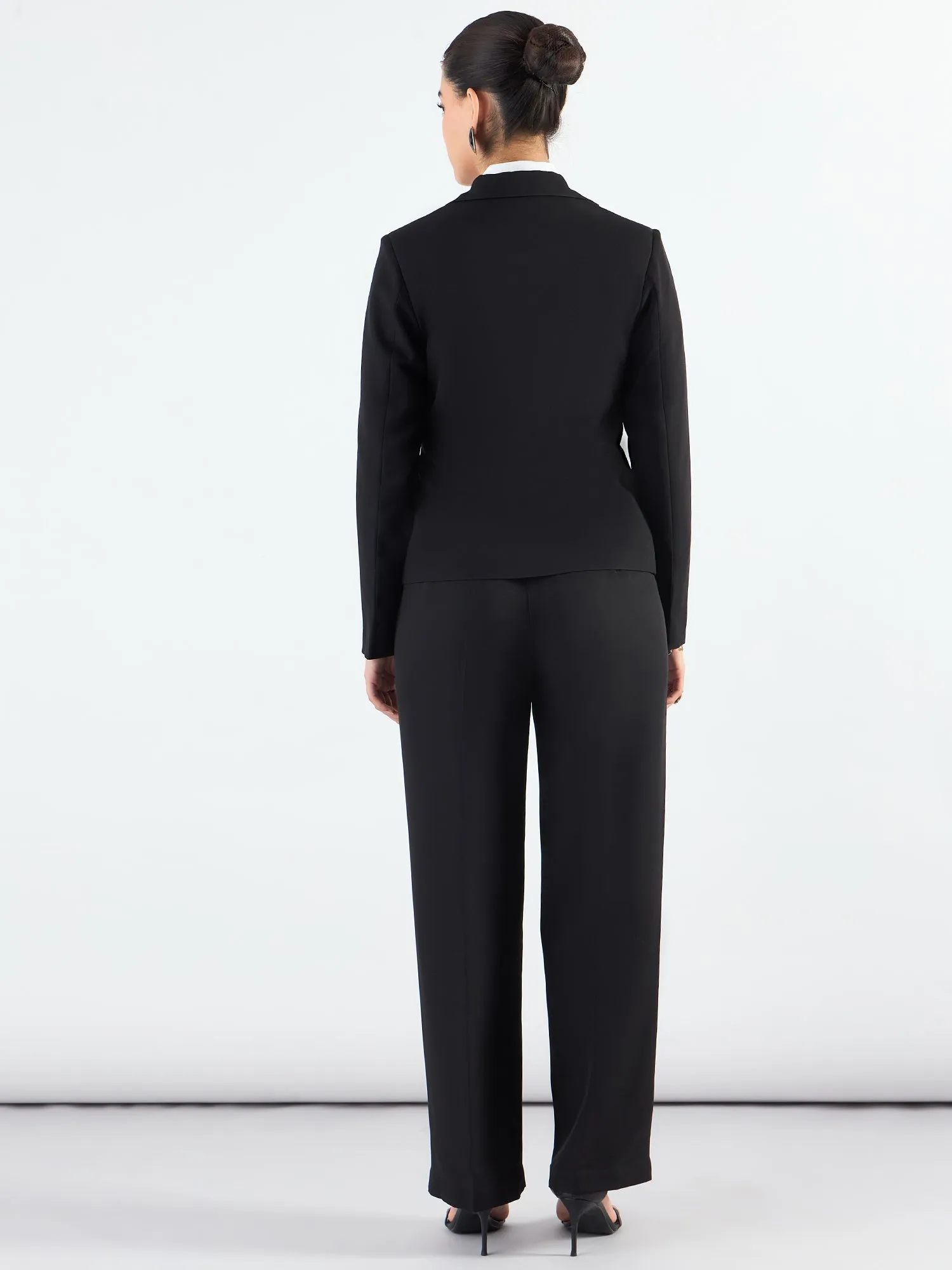 Chic Black Poly Viscose Asymmetric Blazer Styled & Trouser