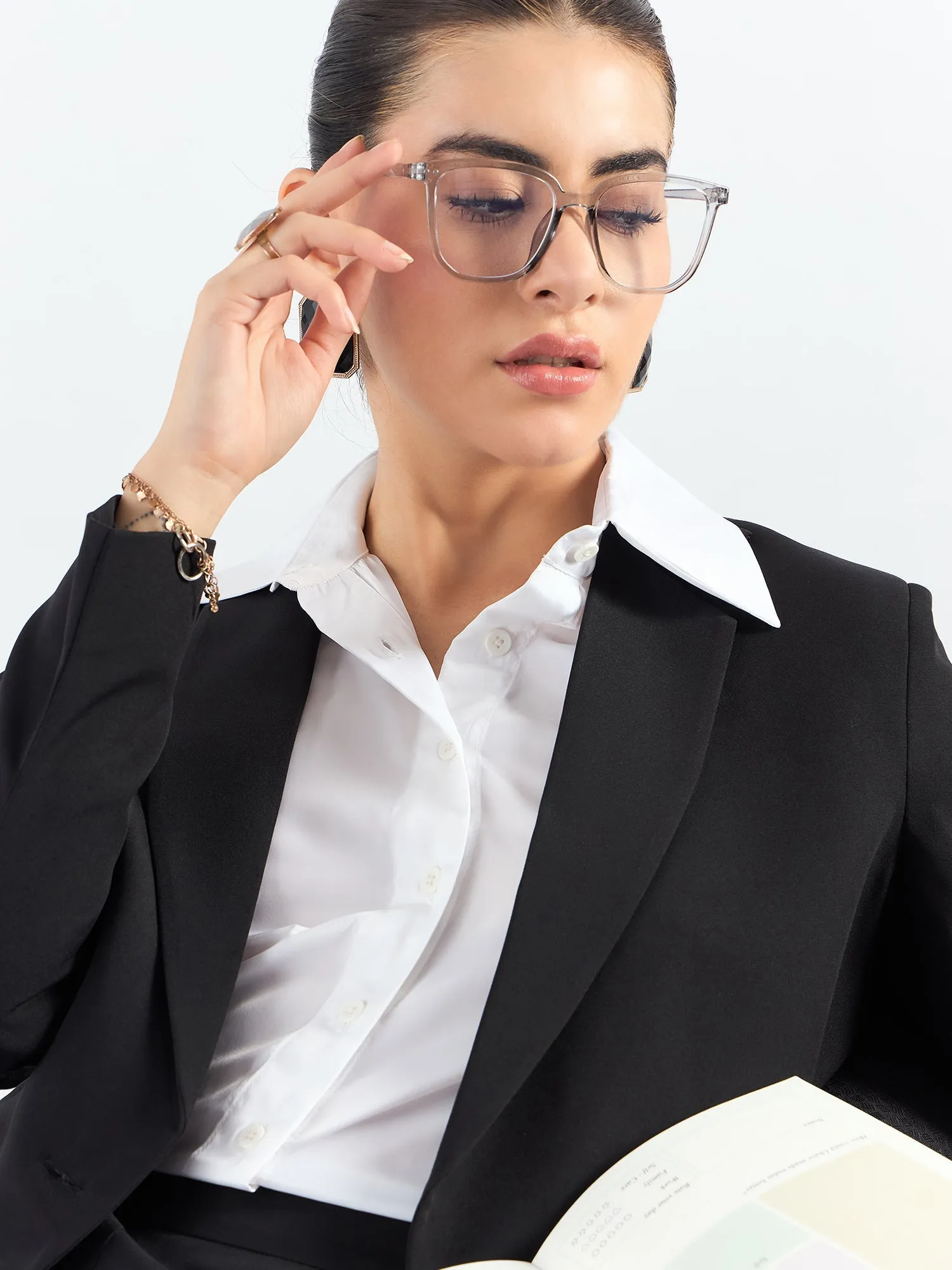 Chic Black Poly Viscose Asymmetric Blazer Styled & Trouser