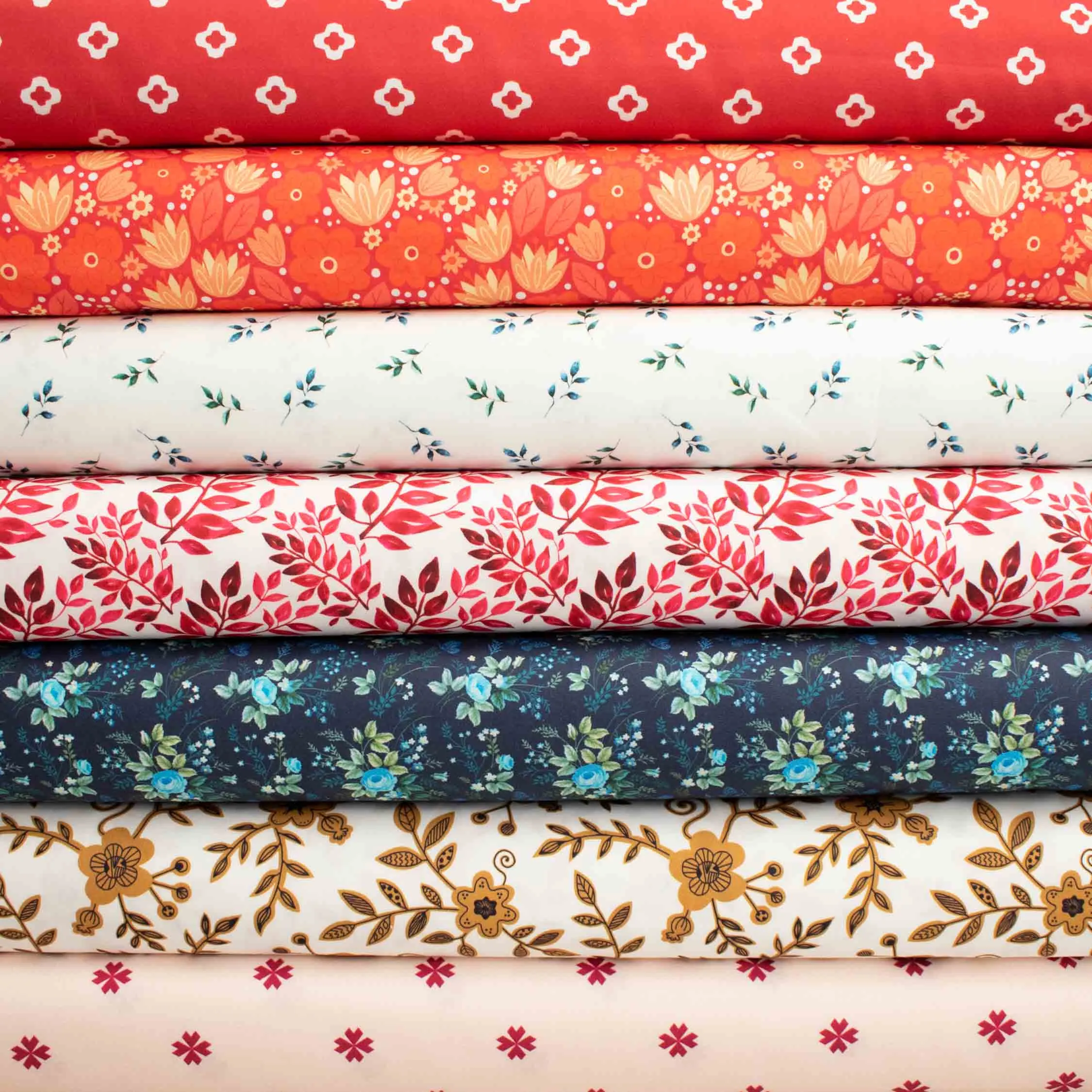 Country Side Collection #23 Blue Cross Quadrilateral on Peach Cotton Prints
