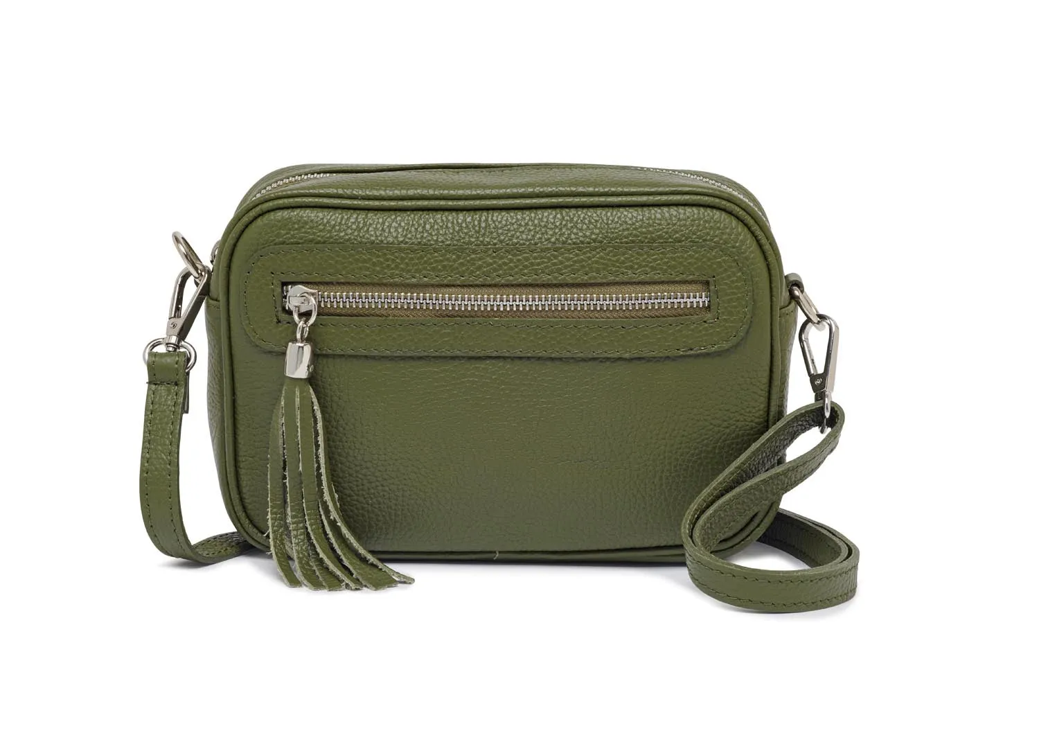 Florence - Crossbody Bag in Olive with Green Stripe Strap
