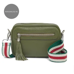 Florence - Crossbody Bag in Olive with Green Stripe Strap