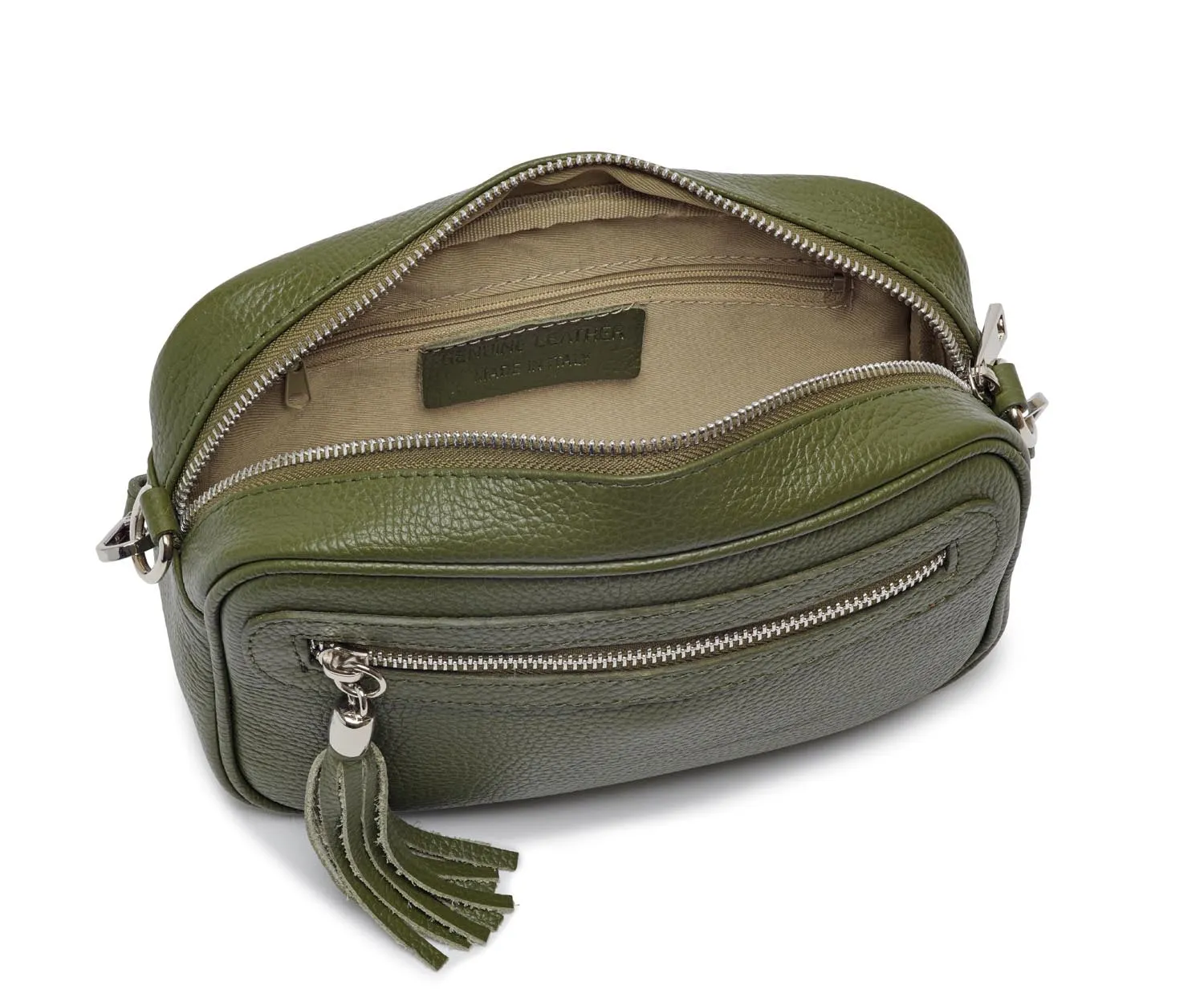 Florence - Crossbody Bag in Olive with Green Stripe Strap