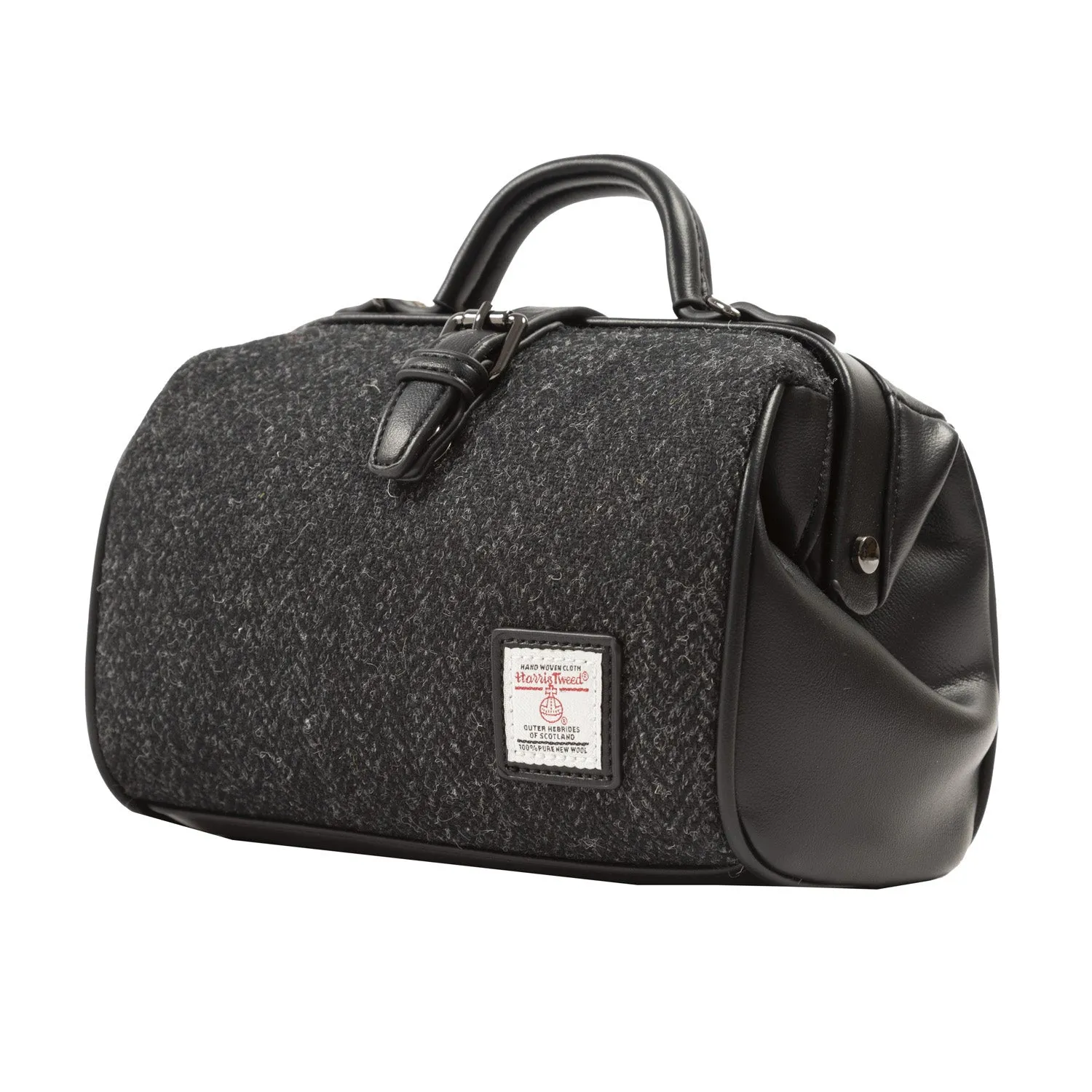 Harris Tweed Medium Doctor Bag Black Herringbone