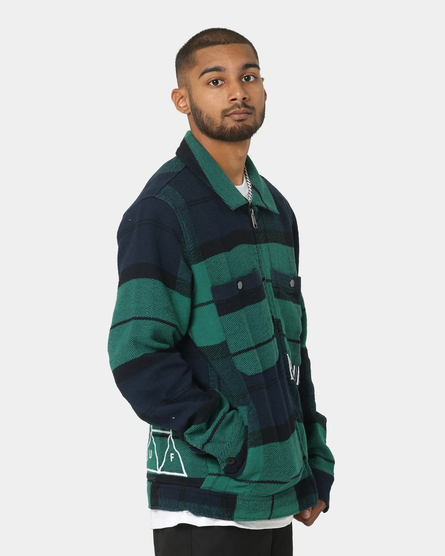 HUF X Pleasures Blackwatch Work Jacket Navy