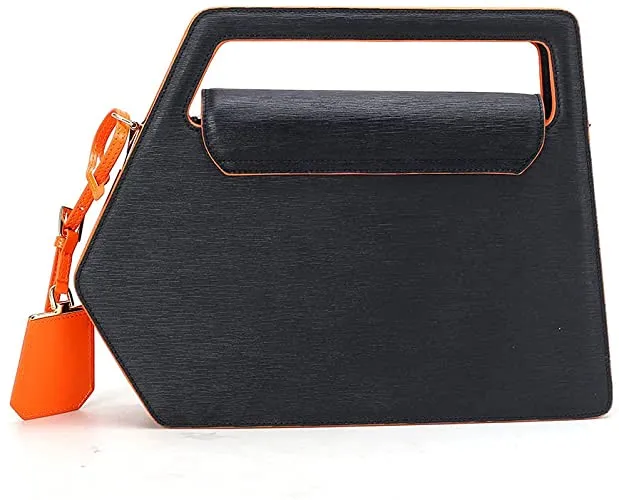 I AM CENTERED! MODERN EPI GRAINED BLACK LEATHER HANDBAG