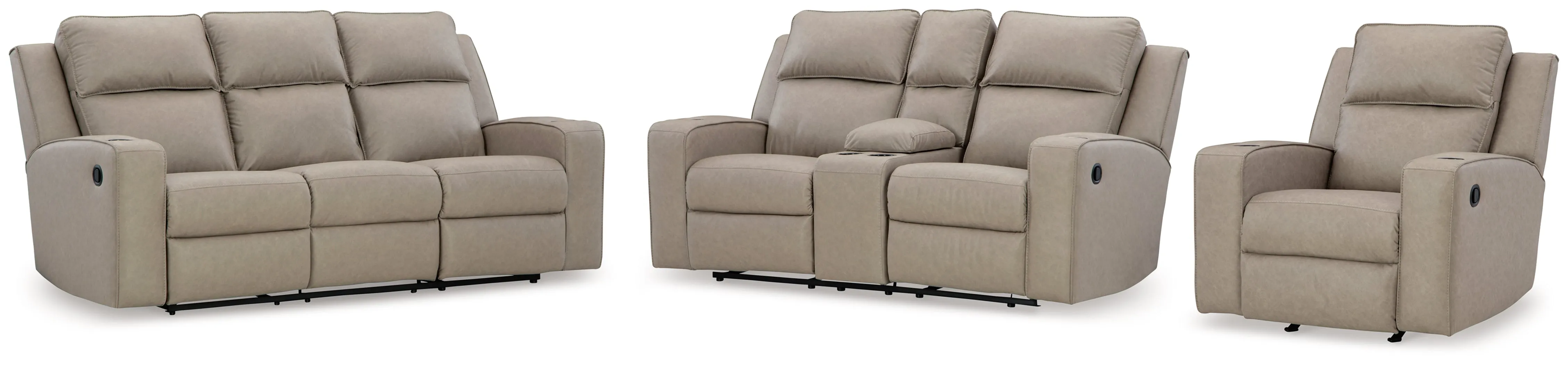 Lavenhorne Sofa, Loveseat and Recliner in Pebble