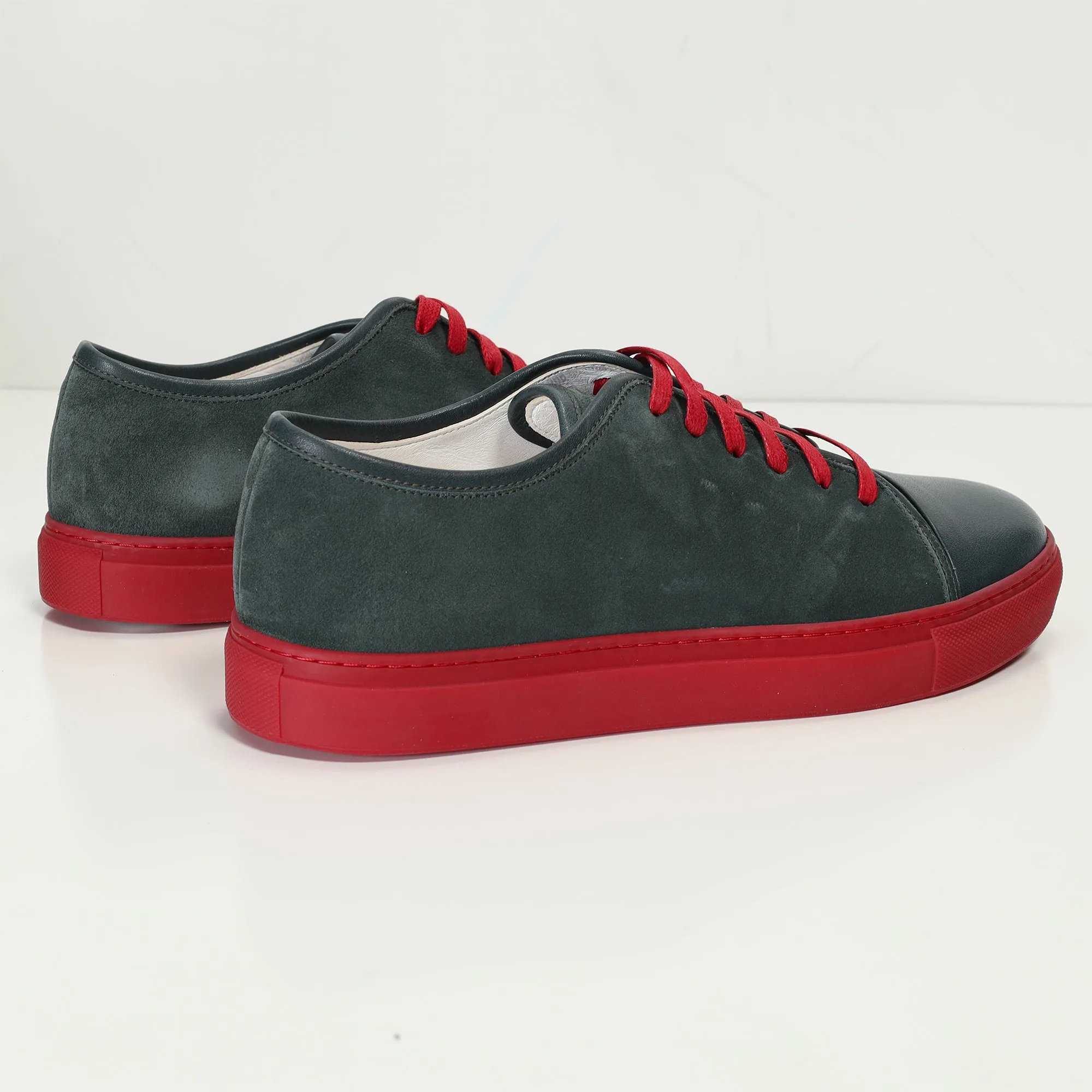 Leather and Suede Court Sneakers - Green Red