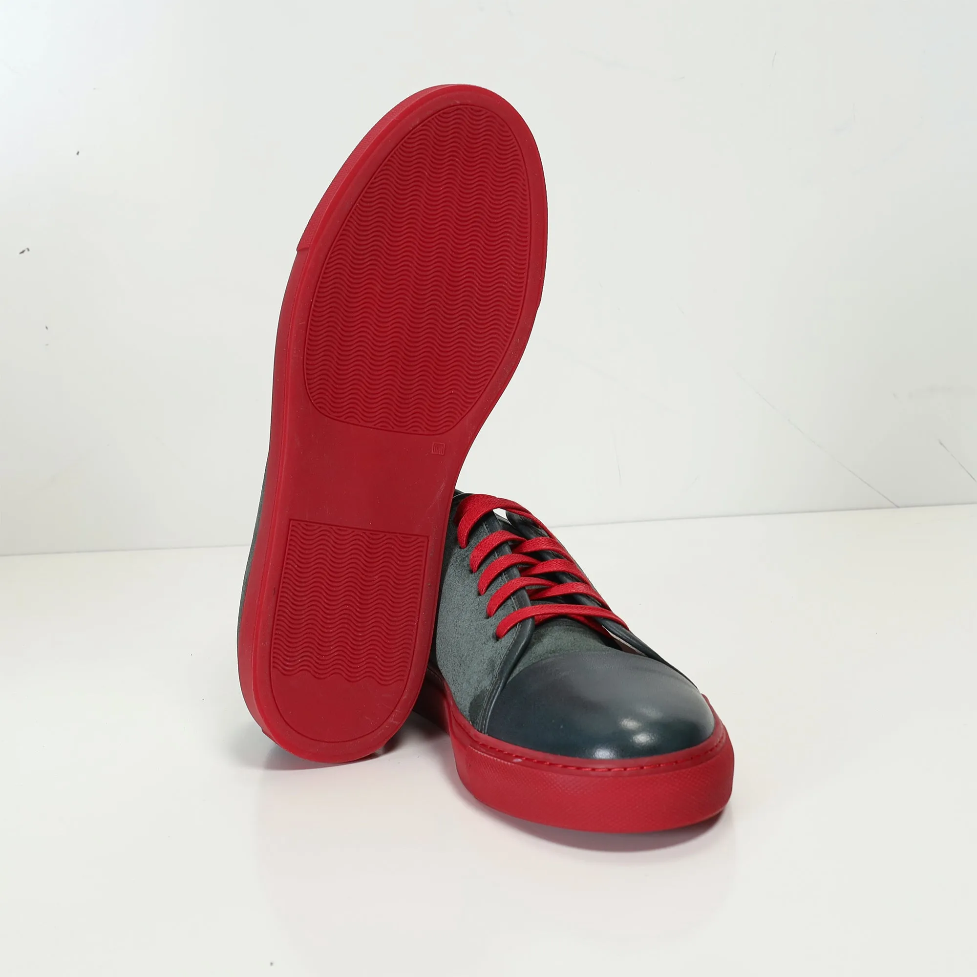 Leather and Suede Court Sneakers - Green Red