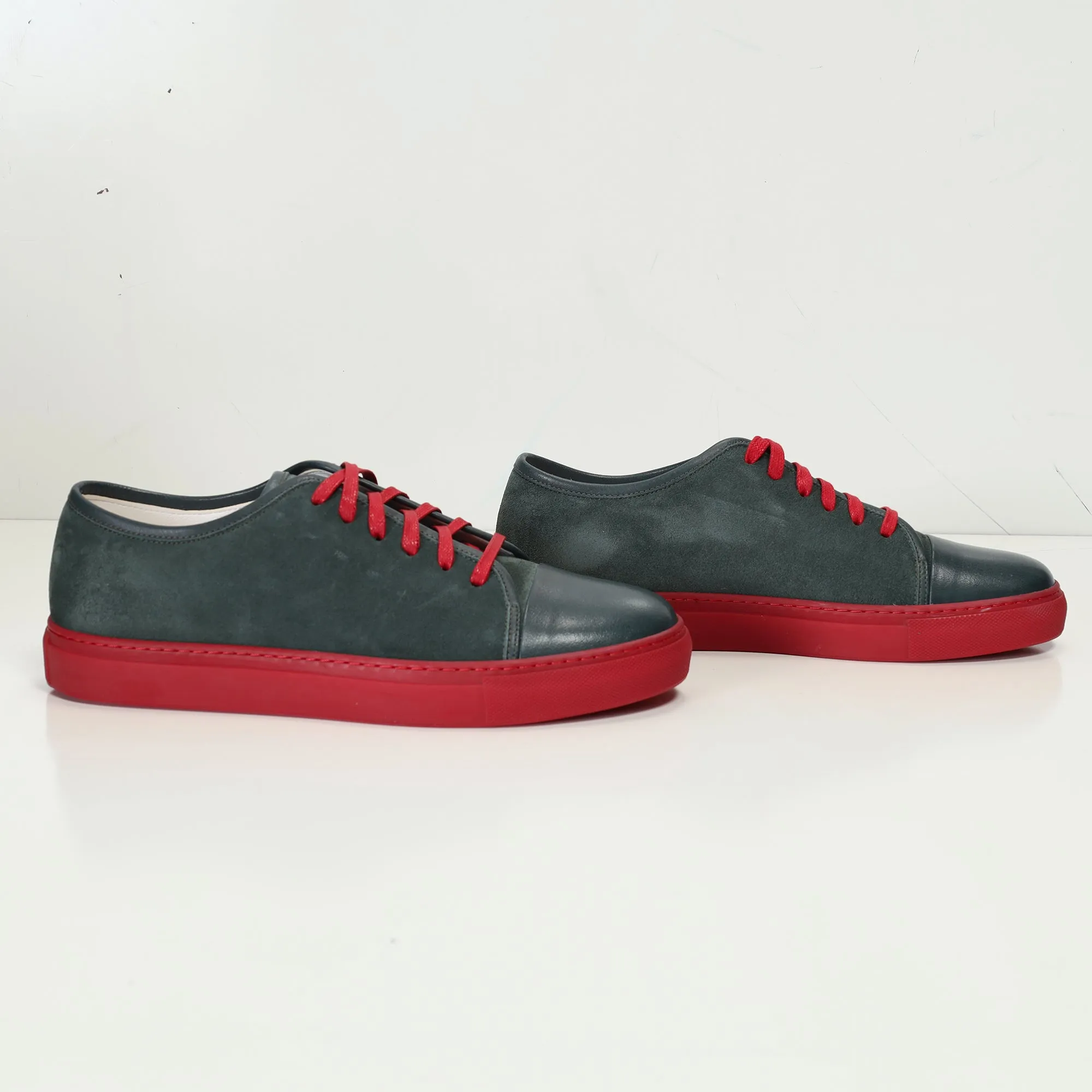 Leather and Suede Court Sneakers - Green Red