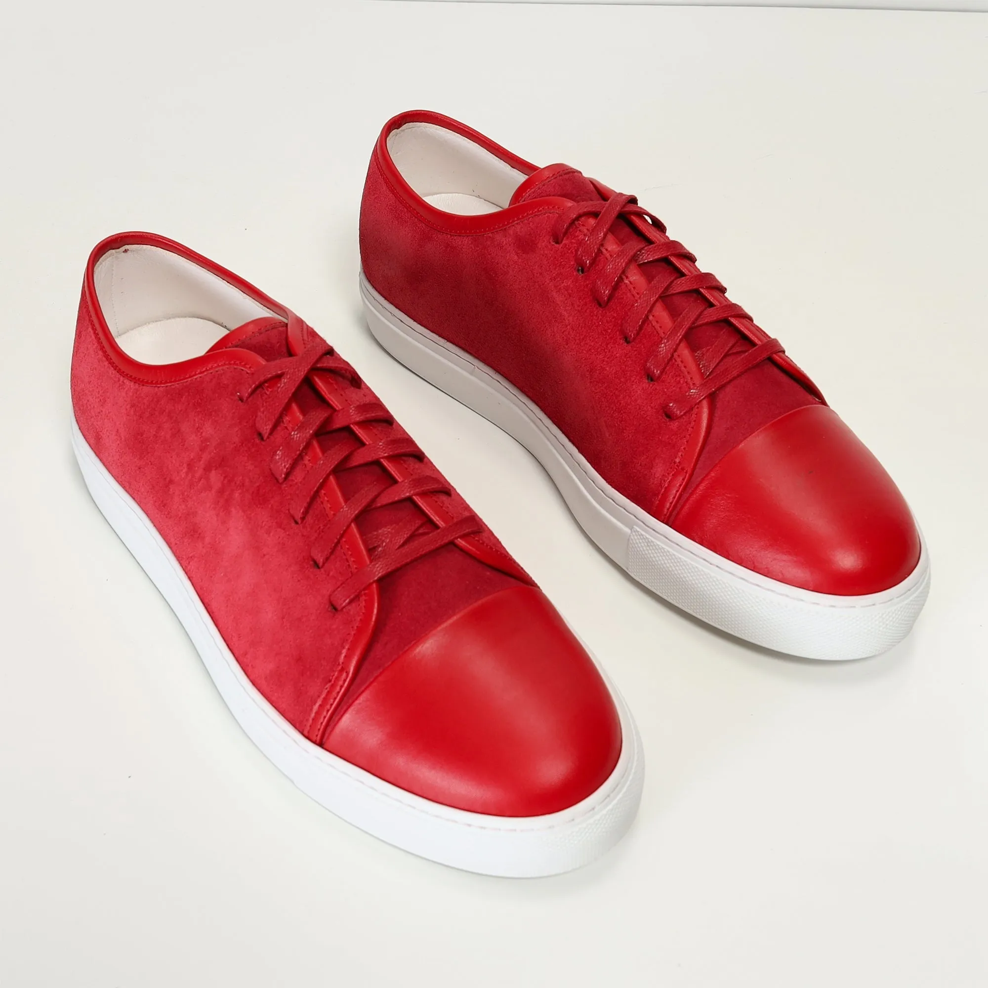 Leather and Suede Court Sneakers - Red White