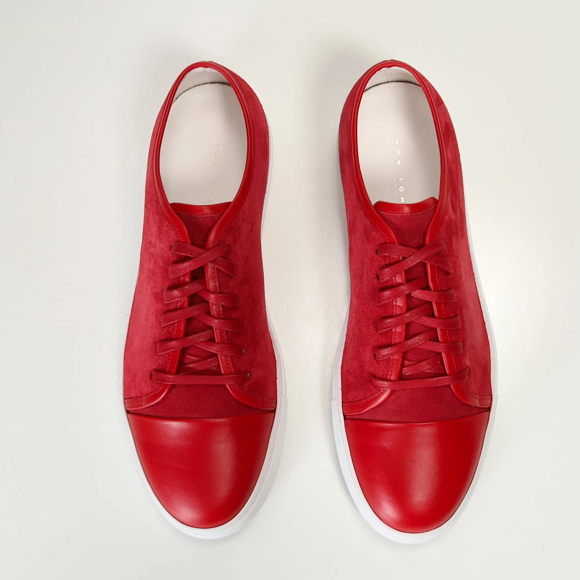 Leather and Suede Court Sneakers - Red White