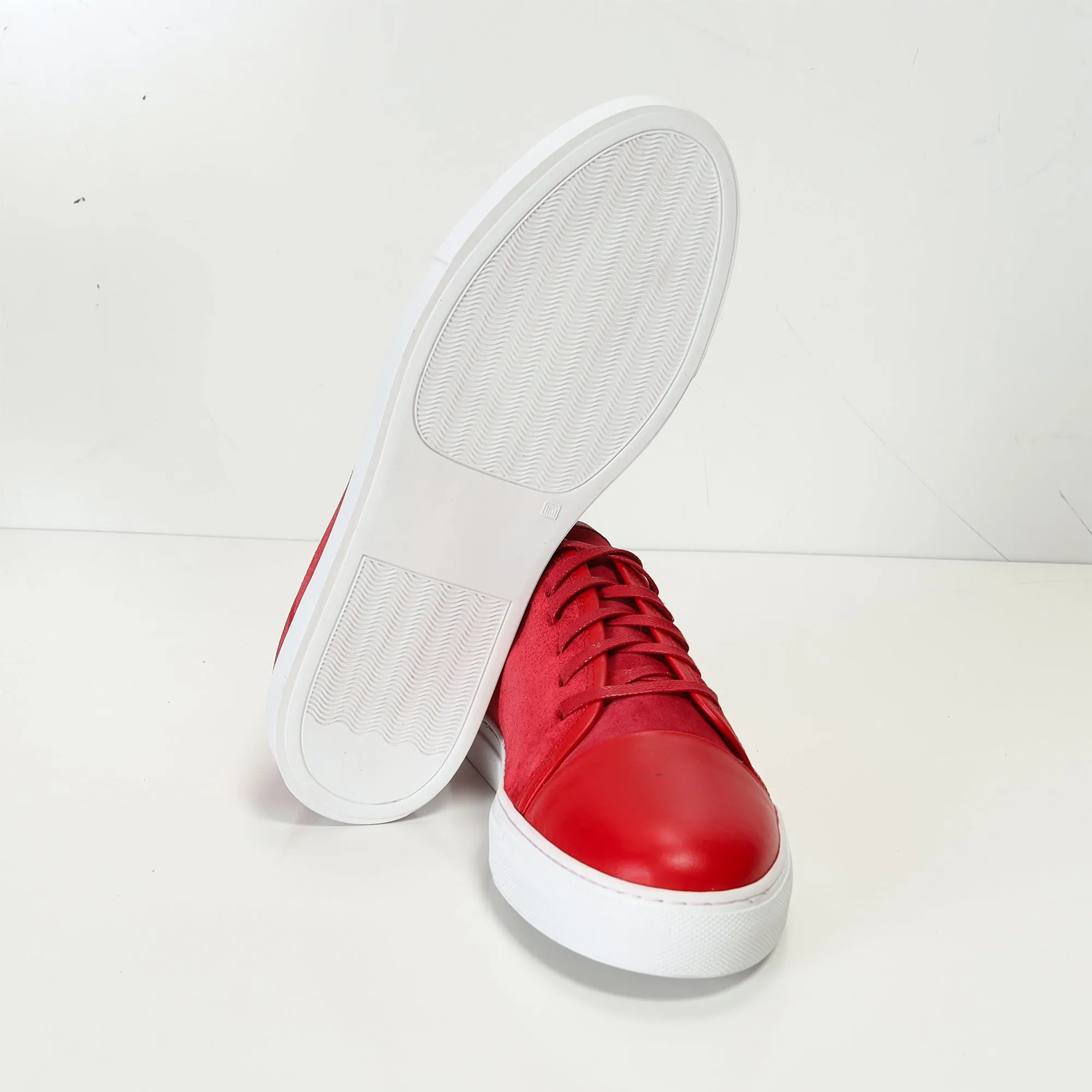 Leather and Suede Court Sneakers - Red White