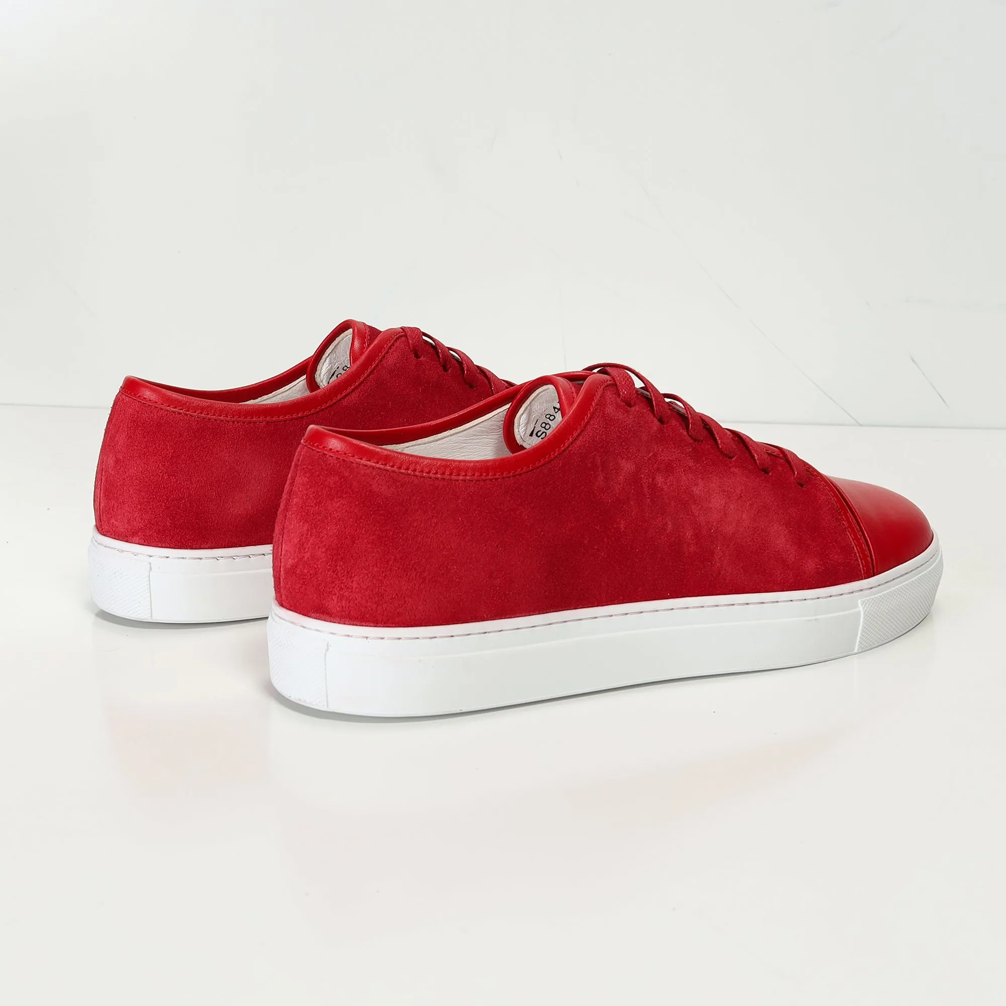 Leather and Suede Court Sneakers - Red White