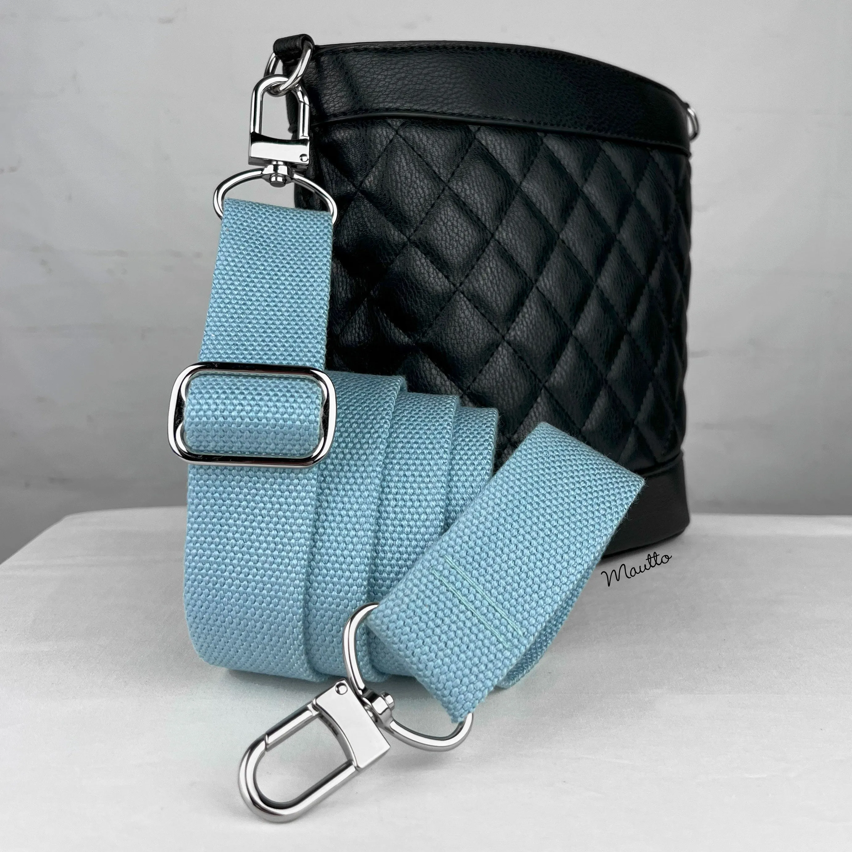 Light Blue Heavy-duty Fabric Bag Strap (Adjustable 32-56" Shoulder to Crossbody Length) - Thick Cotton Canvas Woven Material 1.5" Wide