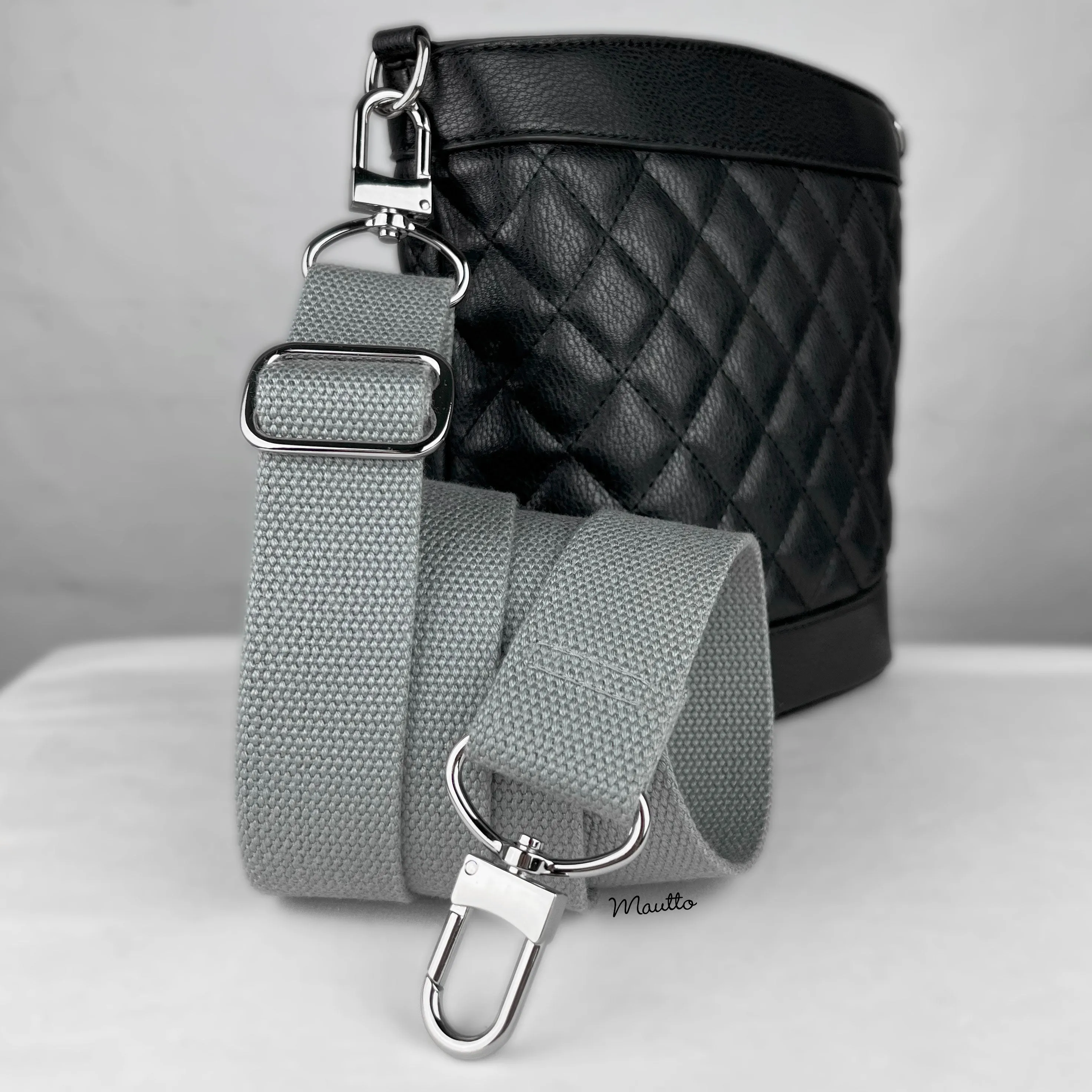 Light Gray Heavy-duty Fabric Bag Strap (Adjustable 32-56" Shoulder to Crossbody Length) - Thick Cotton Canvas Woven Material 1.5" Wide