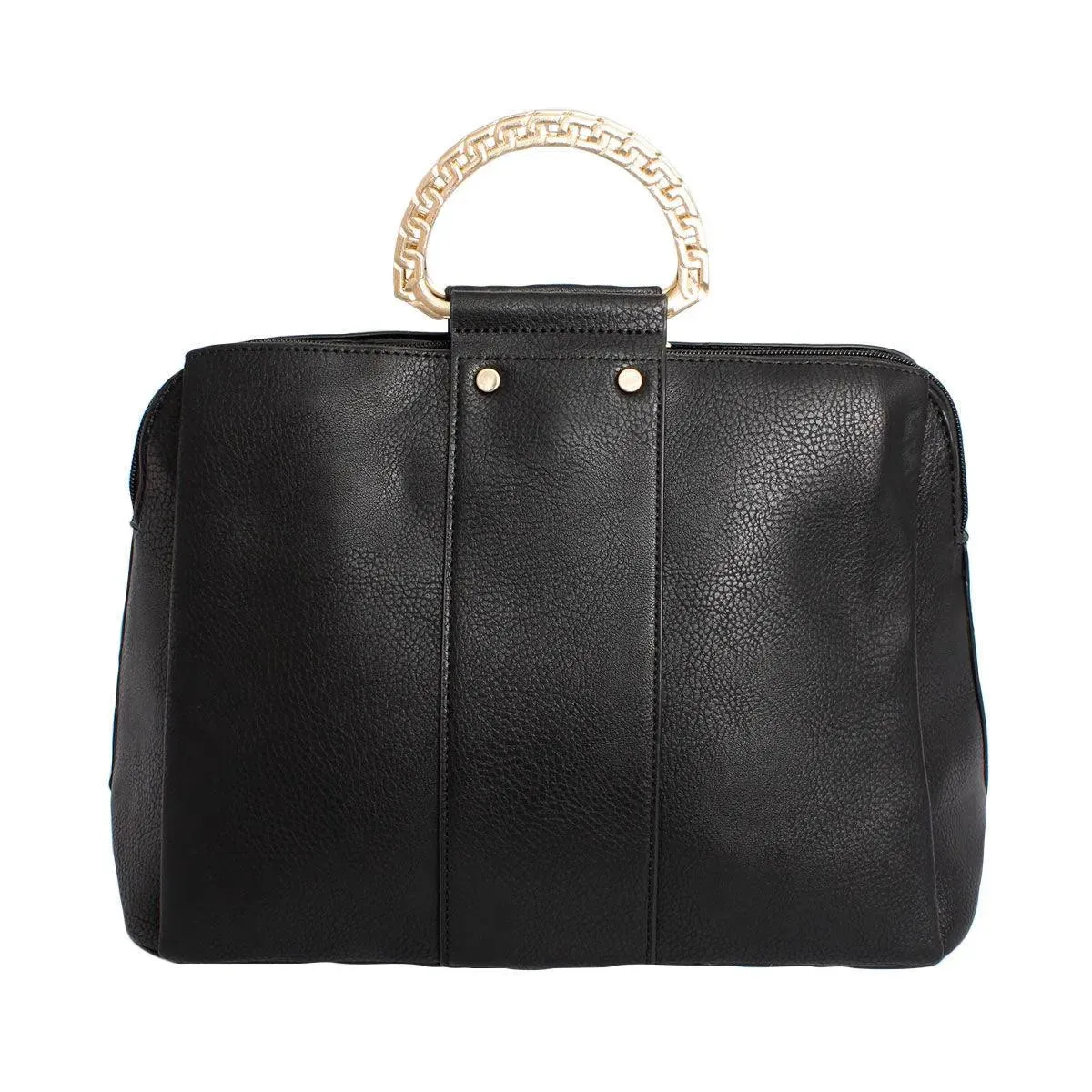 Luxe Black Rigid Top Handle Handbag: Sophisticated Style for Women