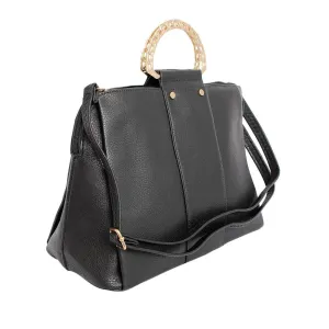 Luxe Black Rigid Top Handle Handbag: Sophisticated Style for Women