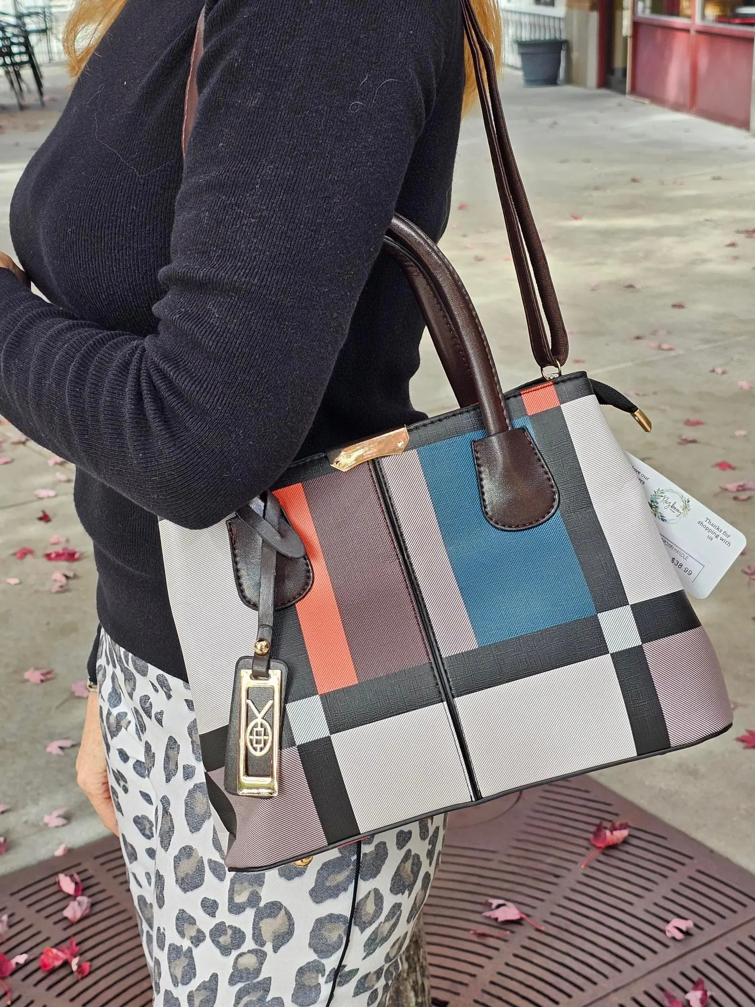 Modern Plaid Blue Grey Black Multi Handbag Pocketbook