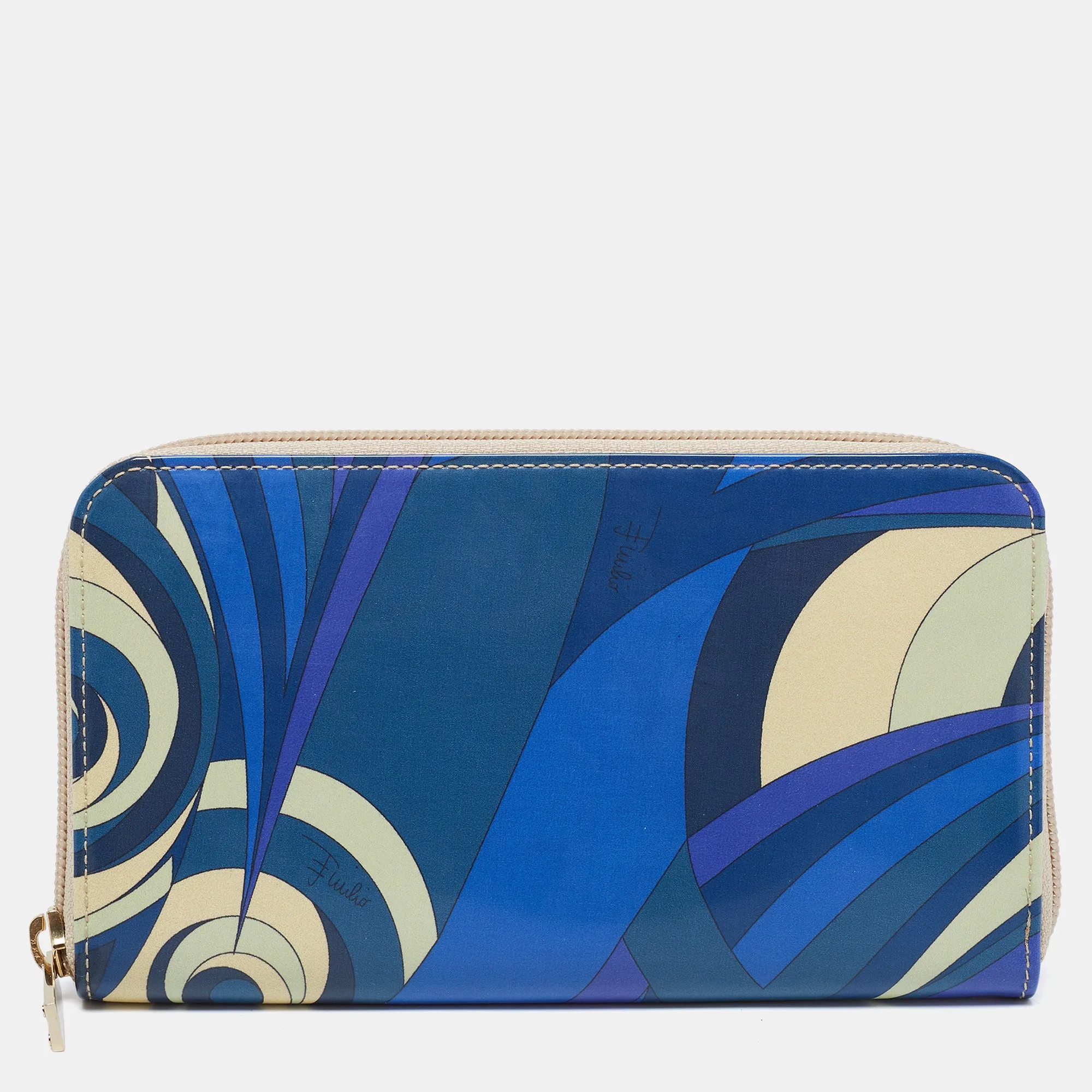 Multicolor Printed Patent Leather Zip Around Wallet