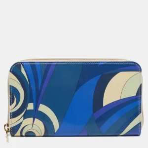 Multicolor Printed Patent Leather Zip Around Wallet
