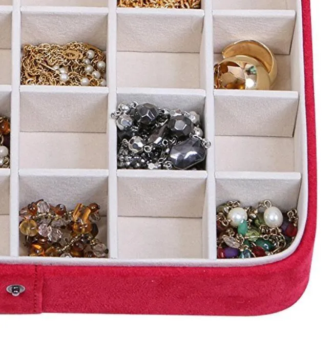 Plush Fabric Jewelry Box with Twenty-four Sections