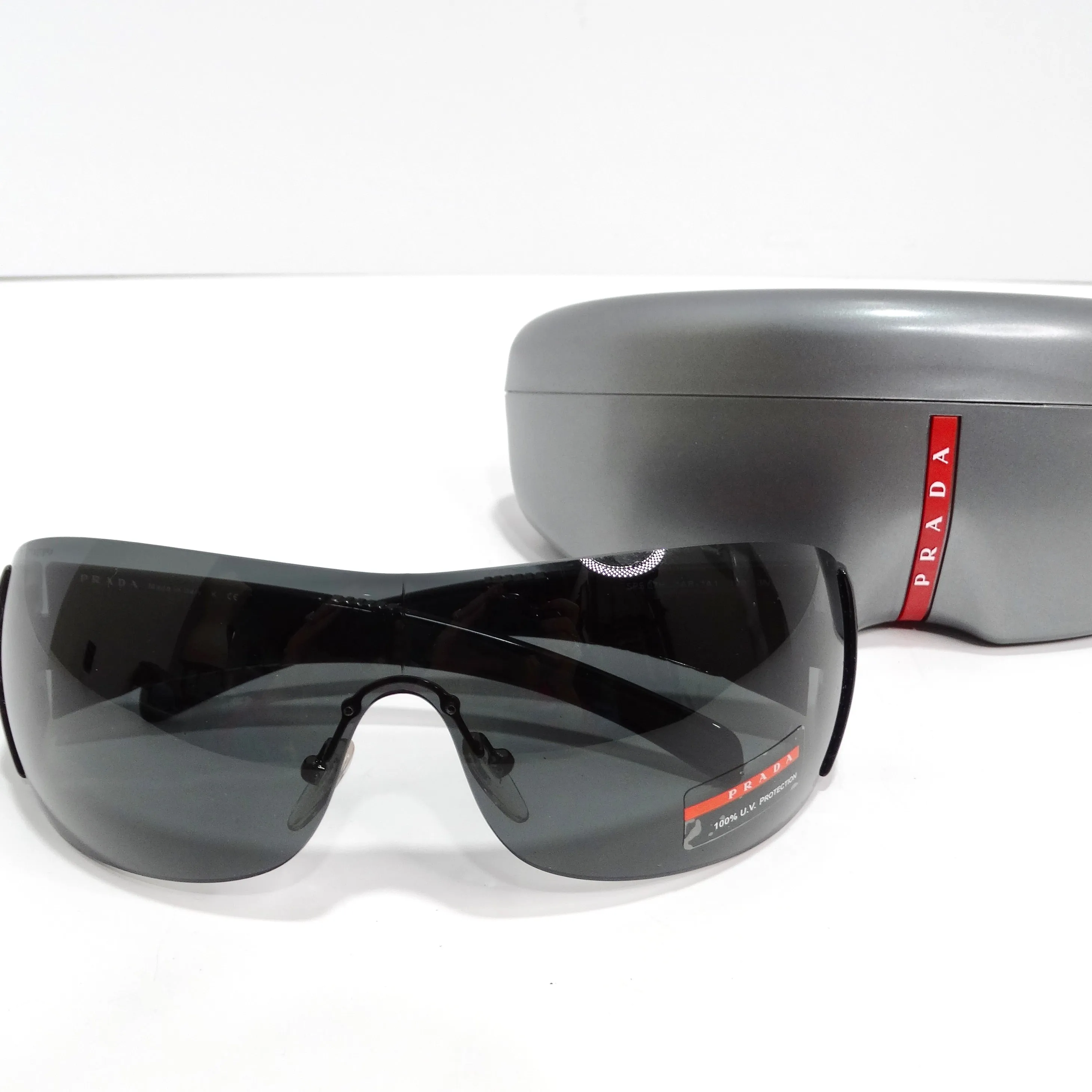 Prada 1990s Black Shield Style Sunglasses