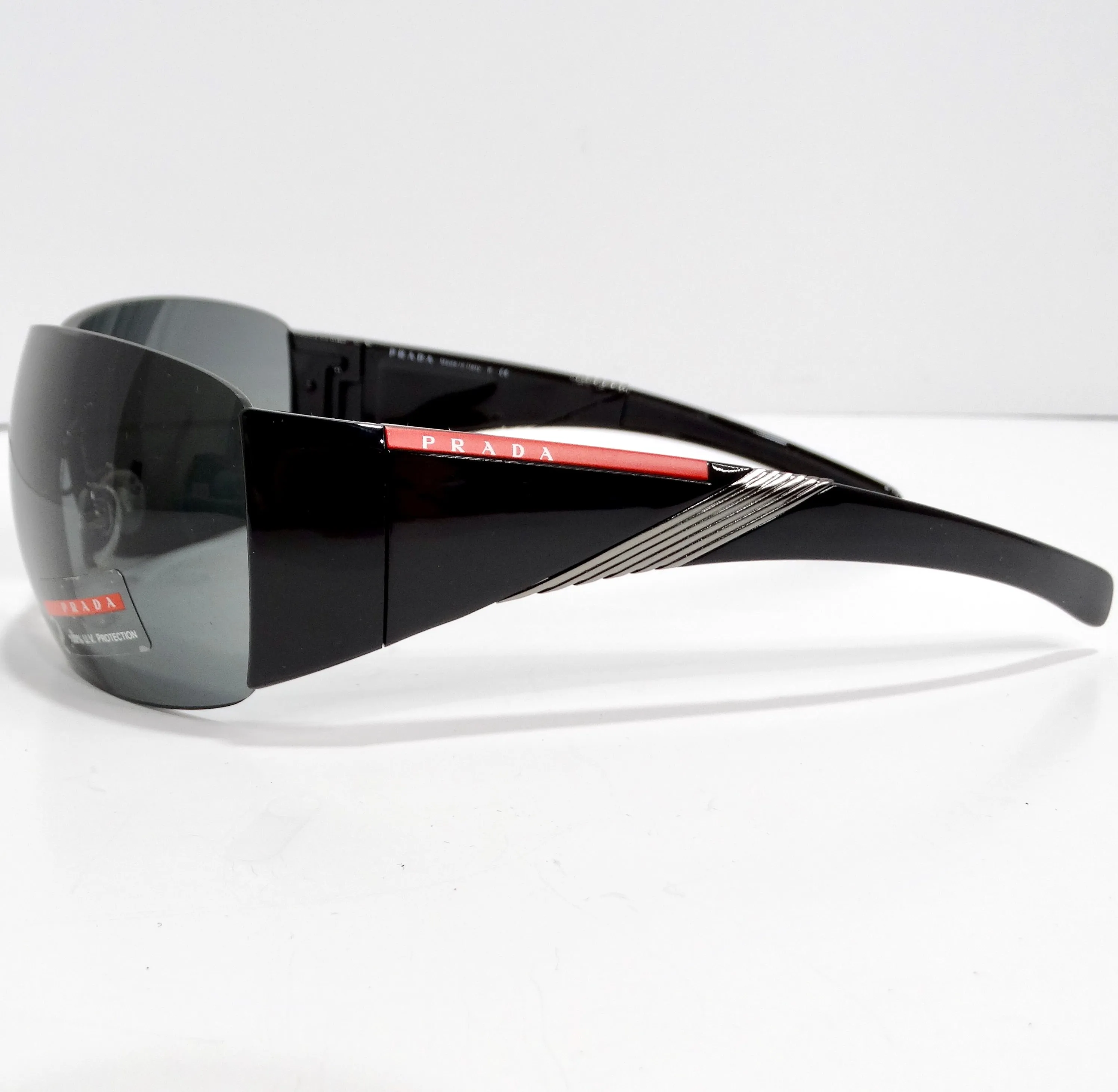 Prada 1990s Black Shield Style Sunglasses