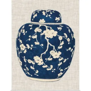 "Blue and White Ginger Jar on Linen II" Poster Print