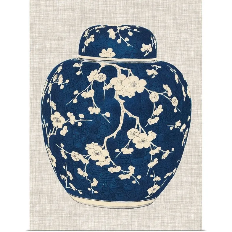 "Blue and White Ginger Jar on Linen II" Poster Print