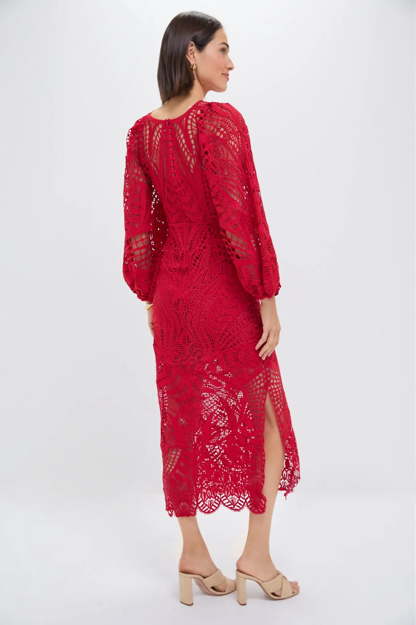 Red Nature Guipure Midi Dress