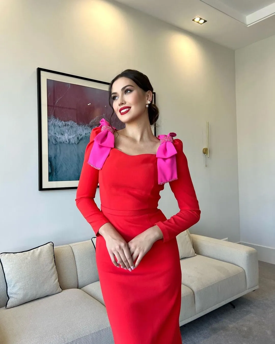 Red Shoulder Bow Dress