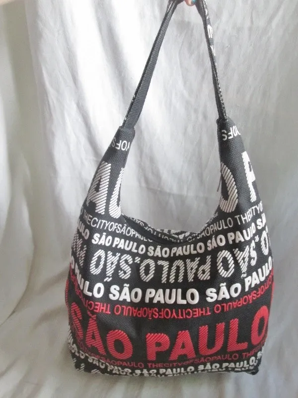 ROBIN RUTH Signature Sao Paulo Brazil Vegan Hobo Shoulder Bag BLACK RED WHITE L