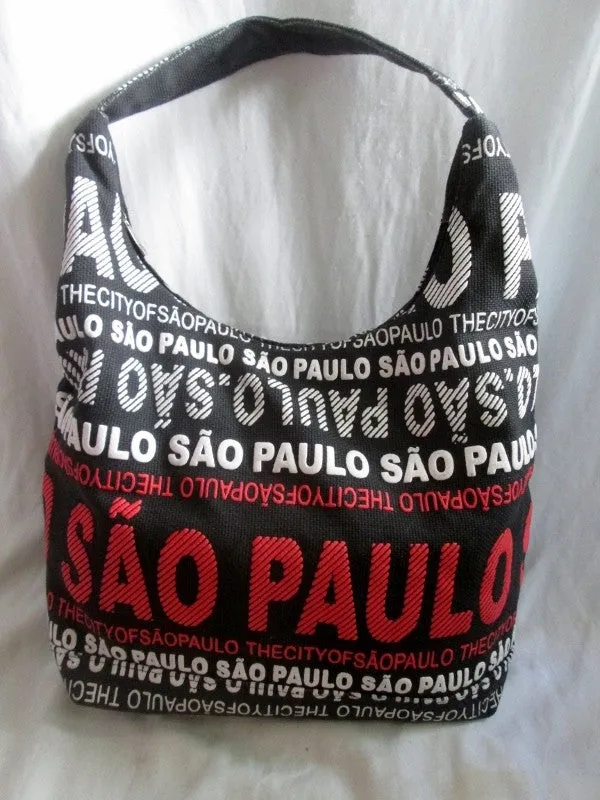 ROBIN RUTH Signature Sao Paulo Brazil Vegan Hobo Shoulder Bag BLACK RED WHITE L