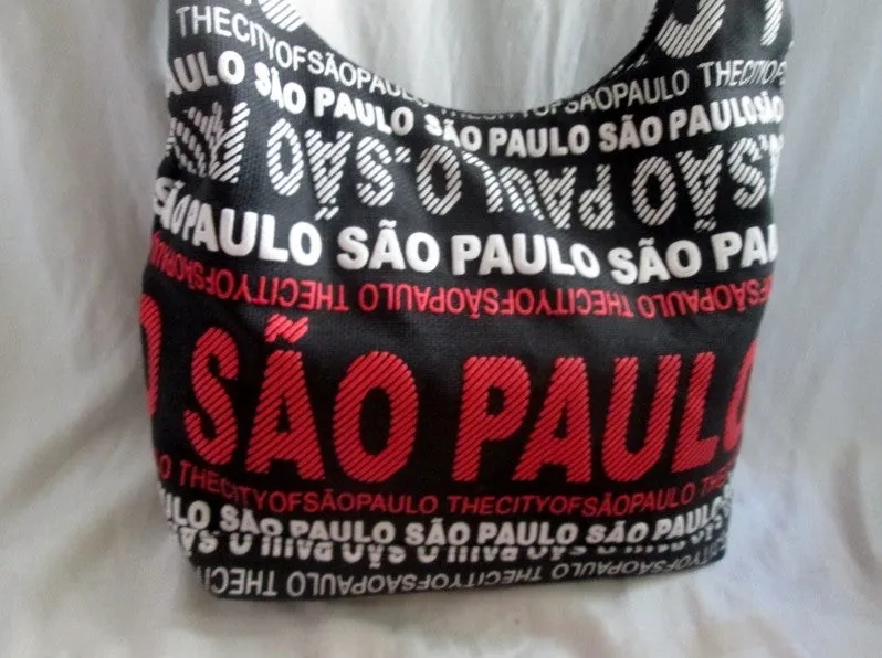 ROBIN RUTH Signature Sao Paulo Brazil Vegan Hobo Shoulder Bag BLACK RED WHITE L