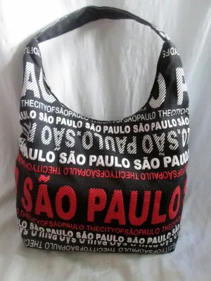 ROBIN RUTH Signature Sao Paulo Brazil Vegan Hobo Shoulder Bag BLACK RED WHITE L