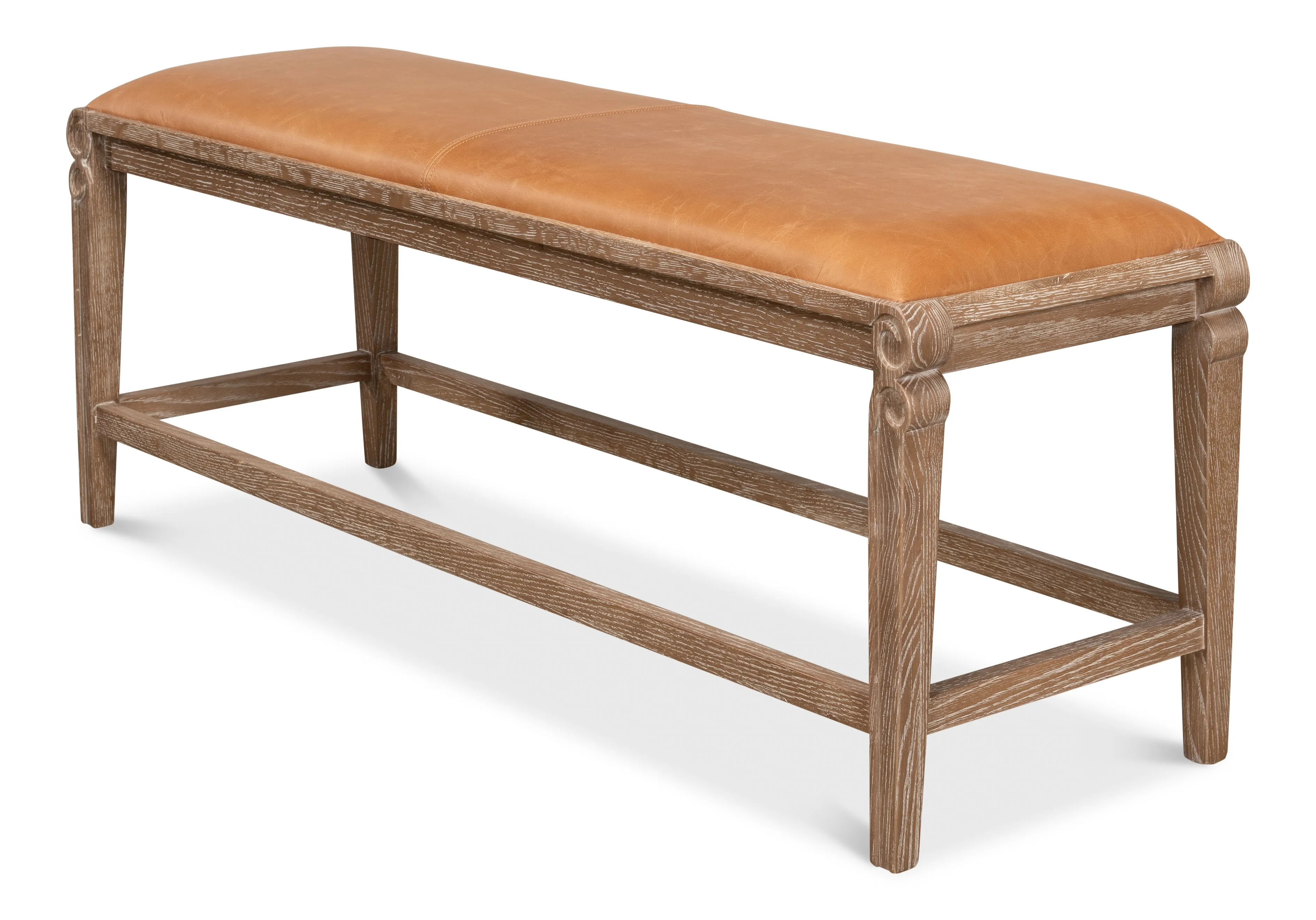 Sarreid - Smith Building Parlor Bench  Leather - Brown - Traditional