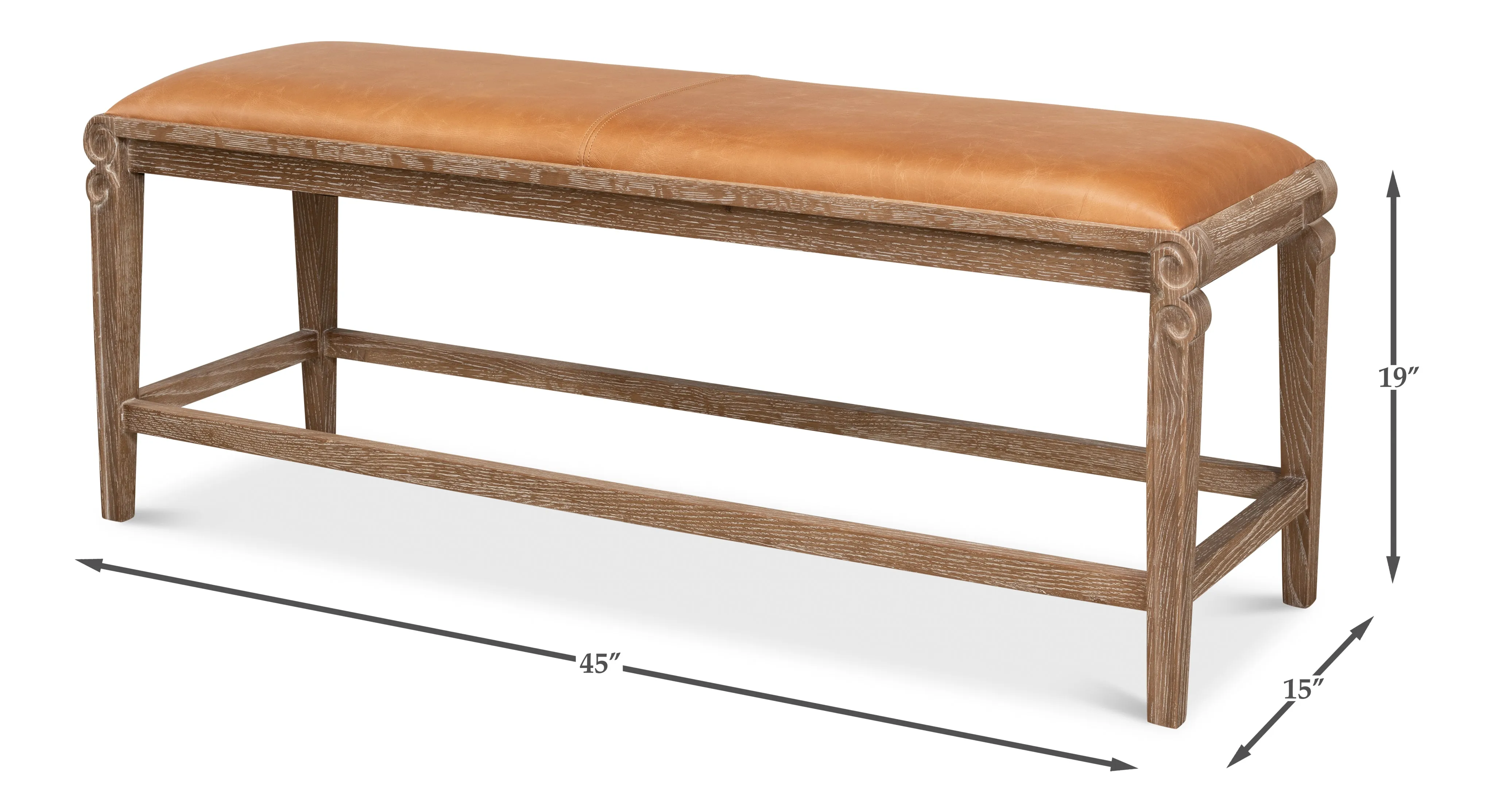 Sarreid - Smith Building Parlor Bench  Leather - Brown - Traditional
