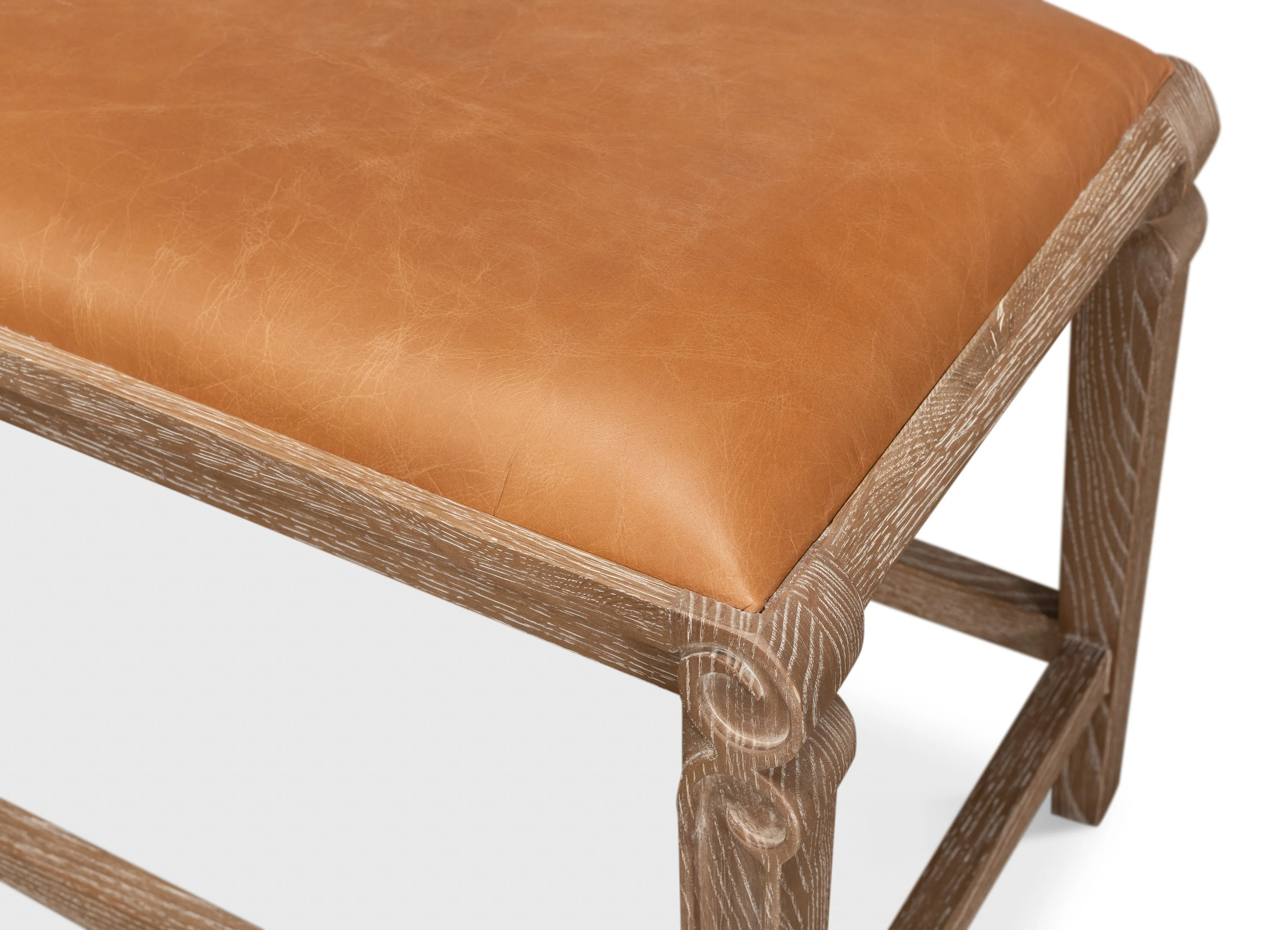 Sarreid - Smith Building Parlor Bench  Leather - Brown - Traditional
