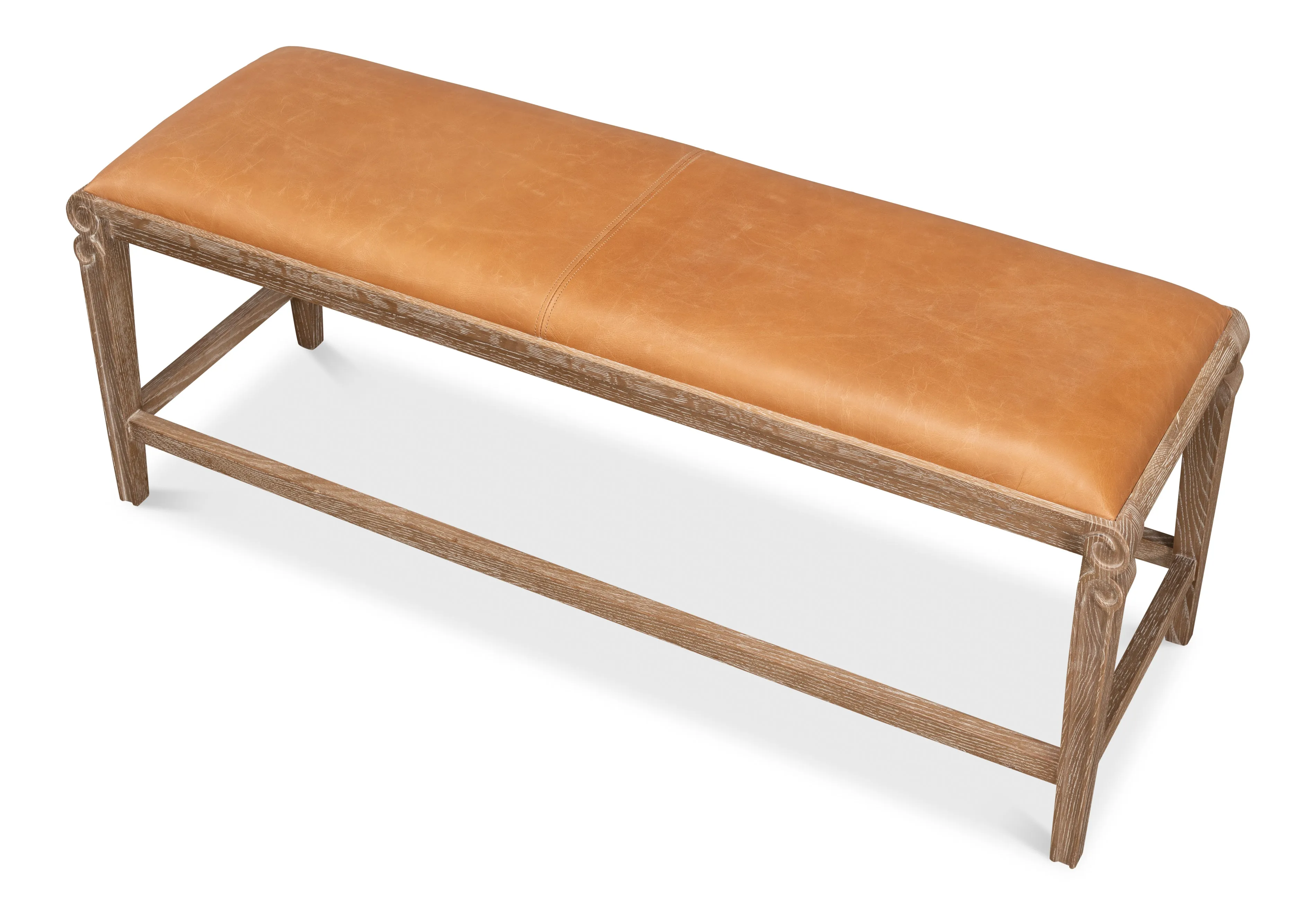 Sarreid - Smith Building Parlor Bench  Leather - Brown - Traditional