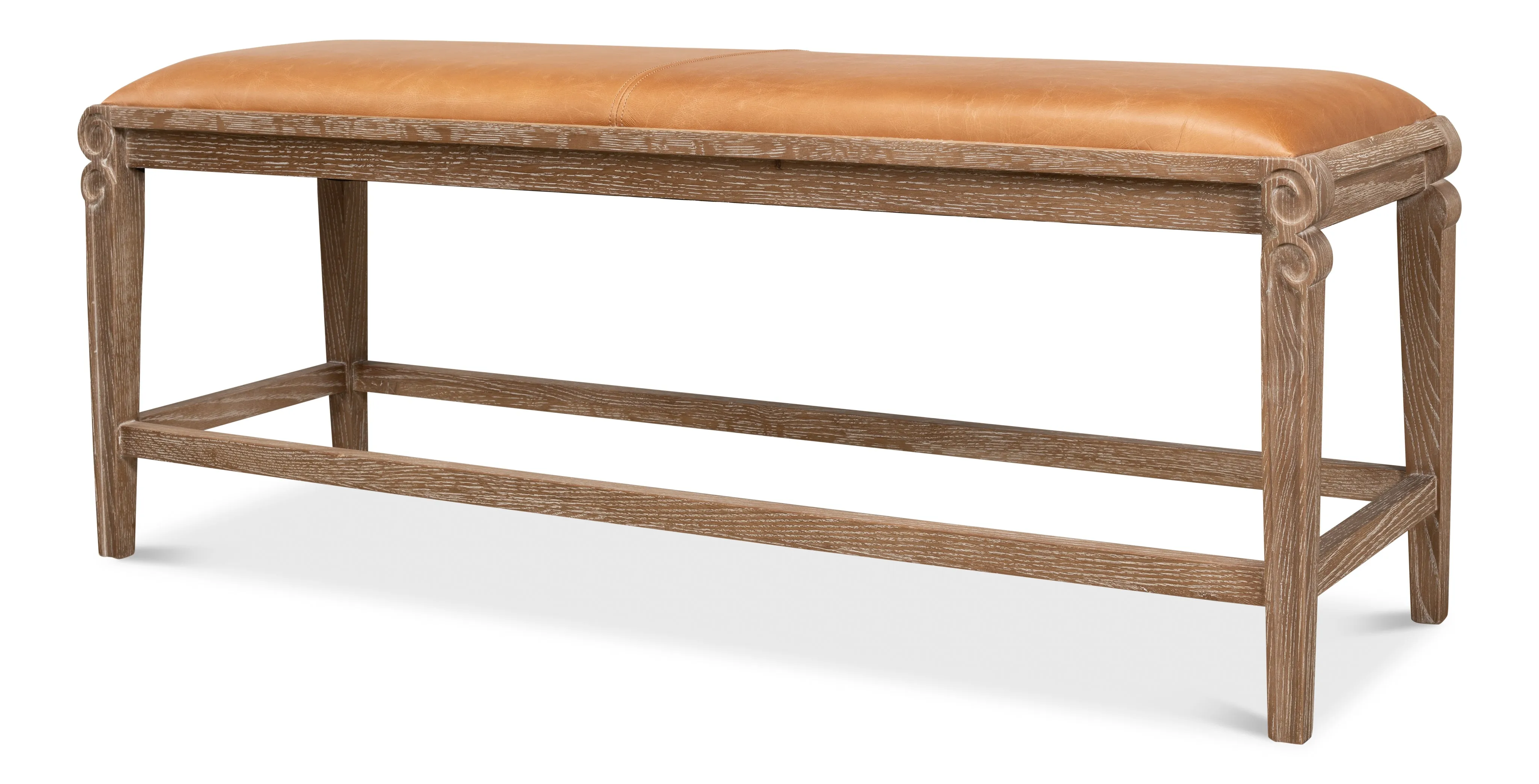 Sarreid - Smith Building Parlor Bench  Leather - Brown - Traditional