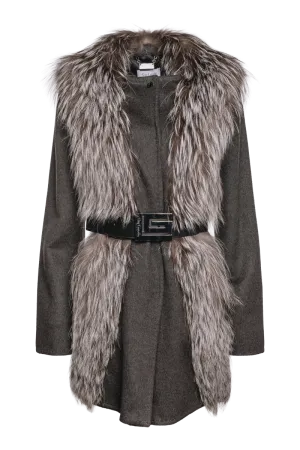 Silver Fox & Charcoal Gray Mid-Length Cashmere Coat