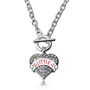Silver Scarlet Red and Olive Green Little Pave Heart Charm Toggle Necklace