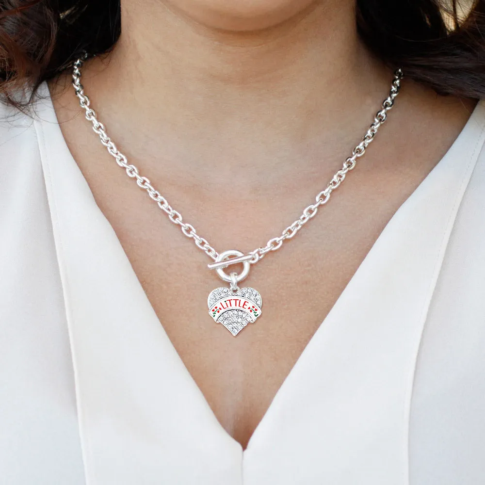 Silver Scarlet Red and Olive Green Little Pave Heart Charm Toggle Necklace