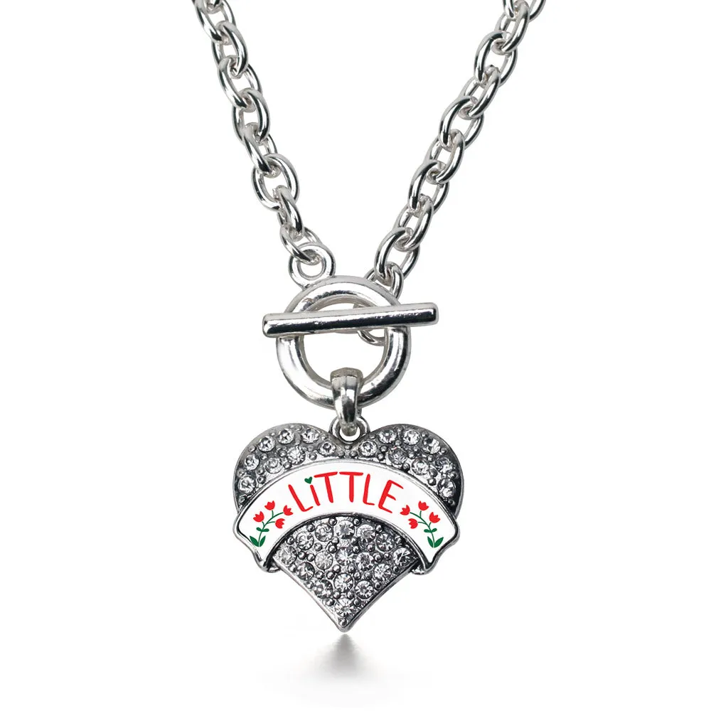 Silver Scarlet Red and Olive Green Little Pave Heart Charm Toggle Necklace