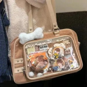 Sohiwoo Corduroy Casual Womens Shoulder Bag Japanese Style Vintage Fashion Lolita Jk Handbag Transparent Daily 2024 Female Ita Bag