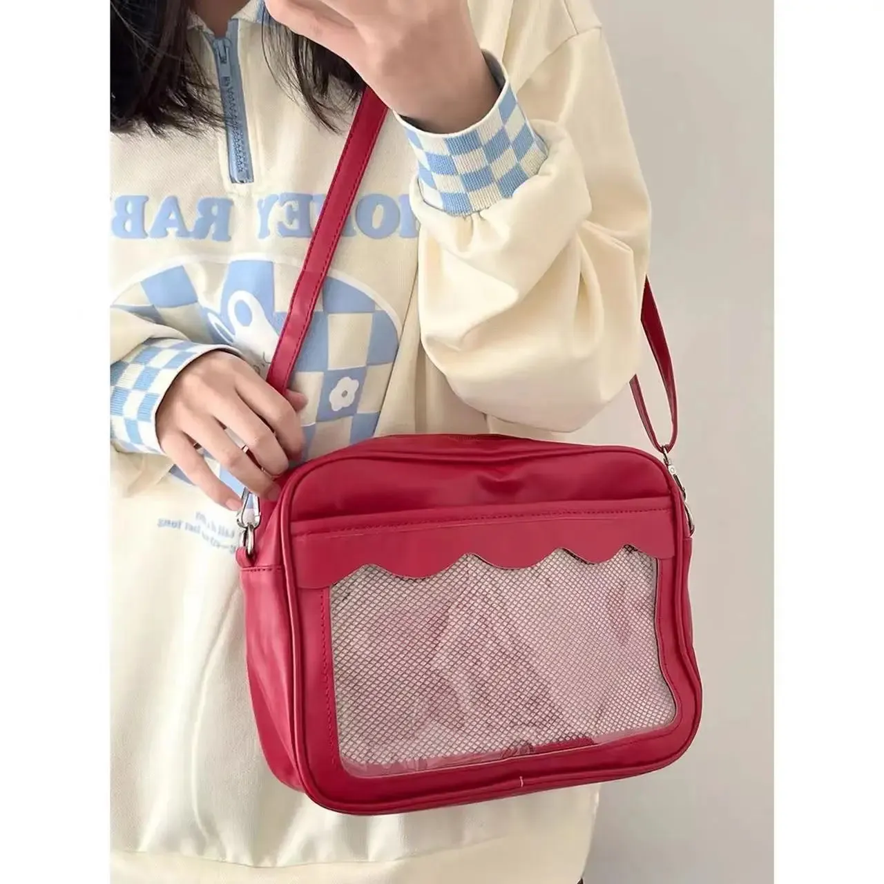 Sohiwoo Cute Square Womens Shoulder Bag Pu Leather Transparent Lolita Jk Simple Casual Ita Bag Japanese Style Daily Kawaii Handbag Ita Bag