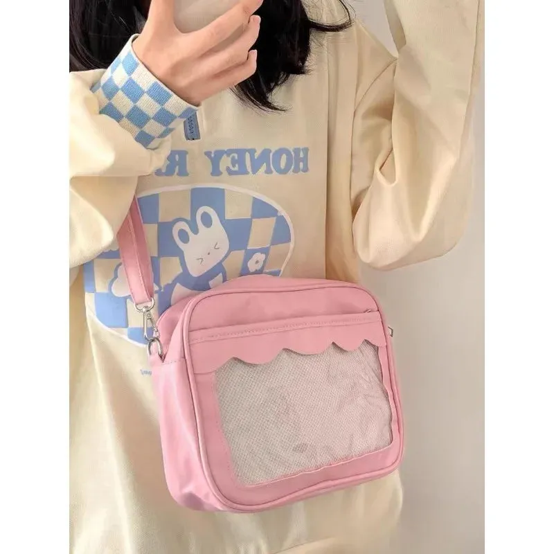 Sohiwoo Cute Square Womens Shoulder Bag Pu Leather Transparent Lolita Jk Simple Casual Ita Bag Japanese Style Daily Kawaii Handbag Ita Bag