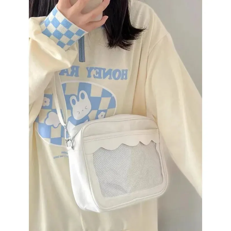 Sohiwoo Cute Square Womens Shoulder Bag Pu Leather Transparent Lolita Jk Simple Casual Ita Bag Japanese Style Daily Kawaii Handbag Ita Bag